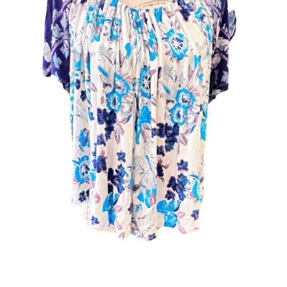 Free People Baja Babe Floral Tie Back Top Blue Cold Shoulder Size Small BOHO - Picture 6 of 13